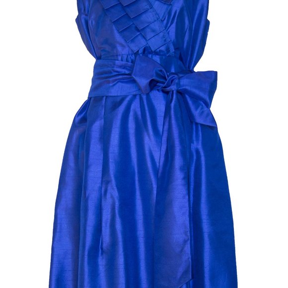 ELIZA J Blue Fit Flare Dress Side Bow Tie Cocktail Wedding  Sz 8 Medium NEW 225$ - Picture 3 of 4